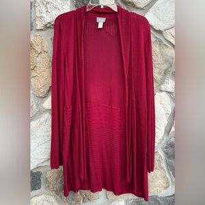 Chicos Travelers Cardigan Sz 3 (XL) Red Slinky Knit Casual Career Layering Piece